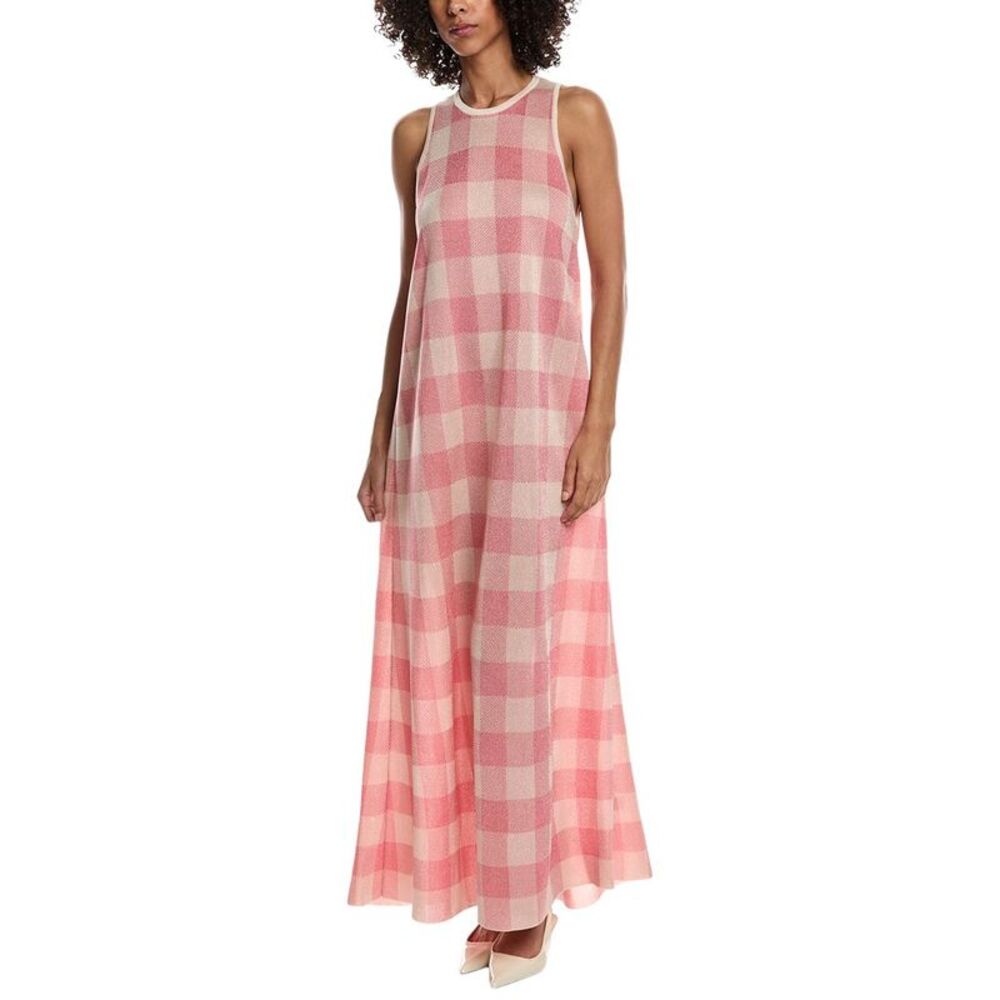 Lela Rose Pink and Cream Gingham Sleeveless Maxi Dress